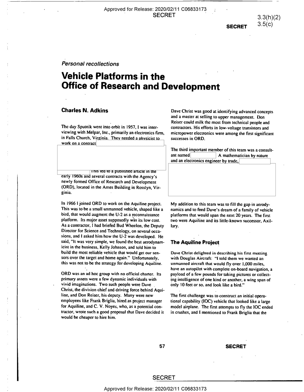 پروژه Aquiline اولین پهپاد جاسوسی CIA